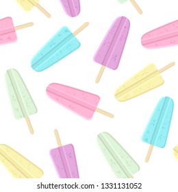 Seamless vector pattern with ice-cream in pastel colors on a white background.