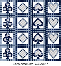 Seamless vector pattern with icons of playing cards. Decorative geometric background. Repeating ornament. Series of Gaming and Gambling Seamless Pattern