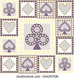 Seamless vector pattern with icons of playing cards. Decorative geometric background. Repeating ornament. Series of Gaming and Gambling Seamless Pattern