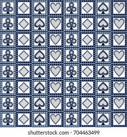 Seamless vector pattern with icons of playing cards. Decorative geometric background. Repeating ornament. Series of Gaming and Gambling Seamless Pattern