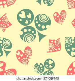 Seamless vector pattern with icons of playings cards. Colorful background with hand drawn symbols. Decorative repeat ornament. Series of Gaming and Gambling Seamless vector Patterns