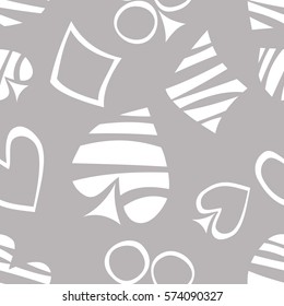 Seamless vector pattern with icons of playings cards. Grey background with hand drawn symbols. Decorative repeat ornament. Series of Gaming and Gambling Seamless vector Patterns