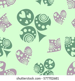 Seamless vector pattern with icons of playings cards. Green background with hand drawn symbols. Decorative repeat ornament. Series of Gaming and Gambling Seamless vector Patterns