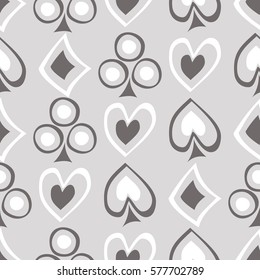 Seamless vector pattern with icons of playings cards. background with hand drawn symbols. Decorative repeat ornament. Series of Gaming and Gambling Seamless vector Patterns