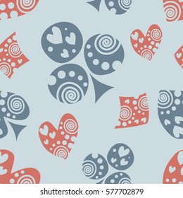 Seamless vector pattern with icons of playings cards. Blue background with hand drawn symbols. Decorative repeat ornament. Series of Gaming and Gambling Seamless vector Patterns