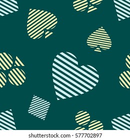 Seamless vector pattern with icons of playings cards. background with hand drawn symbols. Decorative repeat ornament. Series of Gaming and Gambling Seamless vector Patterns