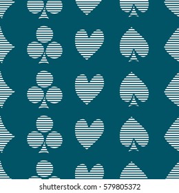 Seamless vector pattern with icons of playings cards. blue background with hand drawn symbols. Decorative repeat ornament. Series of Gaming and Gambling Seamless vector Patterns