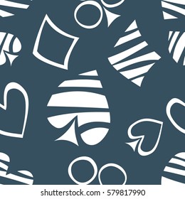 Seamless vector pattern with icons of playings cards. Blue background with hand drawn symbols. Decorative repeat ornament. Series of Gaming and Gambling Seamless vector Patterns
