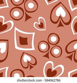 Seamless vector pattern with icons of playings cards. background with hand drawn symbols. Decorative repeat red ornament. Series of Gaming and Gambling Seamless vector Patterns