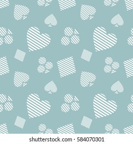 Seamless vector pattern with icons of playings cards. Blue background with hand drawn symbols. Decorative repeat ornament. Series of Gaming and Gambling Seamless vector Patterns