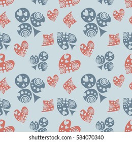 Seamless vector pattern with icons of playings cards. Blue background with hand drawn symbols. Decorative repeat ornament. Series of Gaming and Gambling Seamless vector Patterns