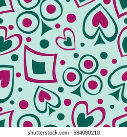 Seamless vector pattern with icons of playings cards. background with hand drawn symbols. Decorative repeat ornament. Series of Gaming and Gambling Seamless vector Patterns
