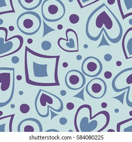 Seamless vector pattern with icons of playings cards. background with hand drawn symbols. Decorative repeat ornament. Series of Gaming and Gambling Seamless vector Patterns