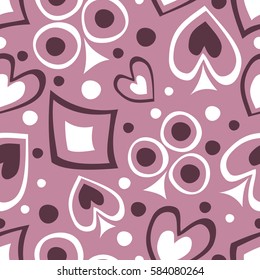 Seamless vector pattern with icons of playings cards. background with hand drawn symbols. Decorative repeat ornament. Series of Gaming and Gambling Seamless vector Patterns