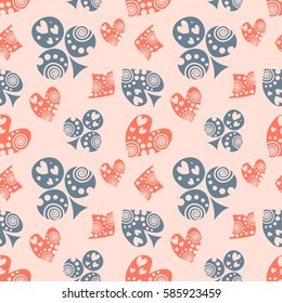 Seamless vector pattern with icons of playings cards. Pink background with hand drawn symbols. Decorative repeat ornament. Series of Gaming and Gambling Seamless vector Patterns.
