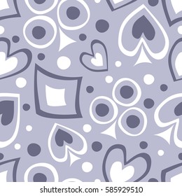 Seamless vector pattern with icons of playings cards. background with hand drawn symbols. Decorative repeat ornament. Series of Gaming and Gambling Seamless vector Patterns.