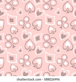 Seamless vector pattern with icons of playings cards. background with hand drawn symbols. Decorative repeat ornament. Series of Gaming and Gambling Seamless vector Patterns