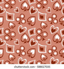 Seamless vector pattern with icons of playings cards. background with hand drawn symbols. Decorative repeat ornament. Series of Gaming and Gambling Seamless vector Patterns