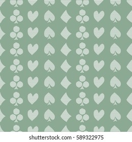 Seamless vector pattern with icons of playings cards. background with hand drawn symbols. Decorative repeat ornament. Series of Gaming and Gambling Seamless vector Patterns.