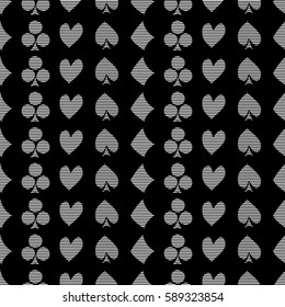 Seamless vector pattern with icons of playings cards. background with hand drawn symbols. Decorative repeat ornament. Series of Gaming and Gambling Seamless vector Patterns.