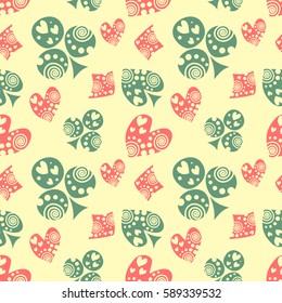 Seamless vector pattern with icons of playings cards. Yellow background with hand drawn symbols. Decorative repeat ornament. Series of Gaming and Gambling Seamless vector Patterns.