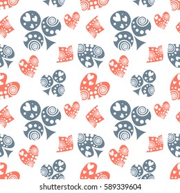 Seamless vector pattern with icons of playings cards. Blue, red background with hand drawn symbols. Decorative repeat ornament. Series of Gaming and Gambling Seamless vector Patterns.