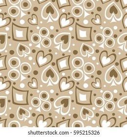 Seamless vector pattern with icons of playings cards. background with hand drawn symbols. Decorative repeat ornament. Series of Gaming and Gambling Seamless vector Patterns.