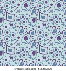 Seamless vector pattern with icons of playings cards. background with hand drawn symbols. Decorative repeat ornament. Series of Gaming and Gambling Seamless vector Patterns.
