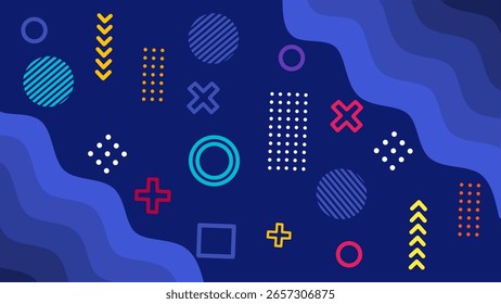 Seamless vector pattern with icons and wavy lines, colorful design for web, business or art illustrations