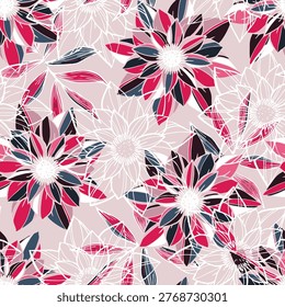Seamless vector pattern illustration with beautiful lotus. Pastel pink background