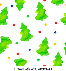 Seamless vector pattern. Vector illustration. Christmas tree. New Years background. Watercolor background.