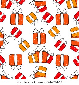 Seamless vector pattern. Illustration of holiday pack. Colored box with little stars. Perfect for Christmas background, wallpaper, paper