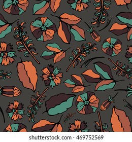 Seamless vector pattern with illustrations of plant leaves. For nature lovers. The theme of the summer and autumn. It can be used for packaging, invitations, postcard holiday, fabrics and etc.
