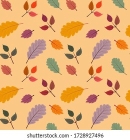 
Seamless vector pattern with the image of autumn leaves stylized in a flat style. The colors of the autumn gamut are perfect for scrapbooking paper and as separate design elements.