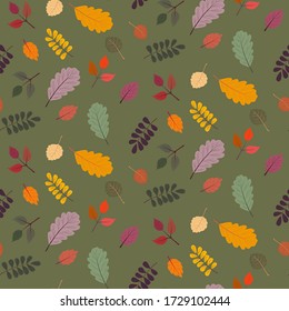 Seamless vector pattern with the image of autumn leaves stylized in a flat style. The colors of the autumn gamut are perfect for scrapbooking paper and as separate design elements.