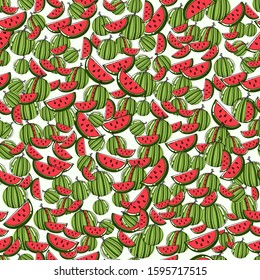 Seamless vector pattern. Vector image of a bright watermelon. Summer bright background