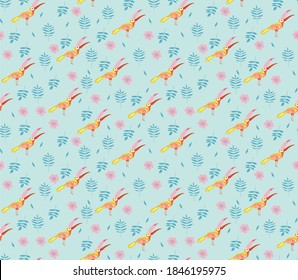 Seamless vector pattern with the image of floral elements and exotic birds. Trendy background and template for printing on children's fabrics. Hand drawn digital illustration with toucans parrots