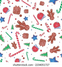 Seamless vector pattern with the image of gingerbread cookies on a white background.