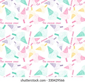 Seamless vector pattern image sweets and desserts donut, cupcake, ice cream. Simple color illustration. Schematic picture. Sweet seamless pattern donut, cupcake, ice cream