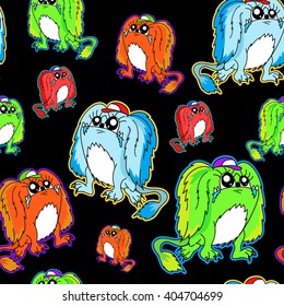 seamless vector pattern with images cute monster, similar to a pet dog