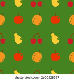 Seamless vector pattern with images of summer fruits in cartoon style. Easily changeable background color. 