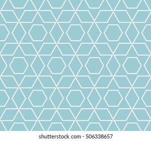 seamless vector pattern. imitation pencil drawing in the form of engraving. virtual 3d cube. interior decoration, wallpaper, presentation, fashion design. blue color