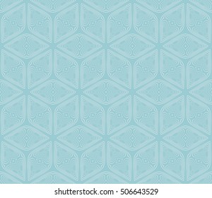 seamless vector pattern. imitation pencil drawing in the form of engraving. virtual 3d cube. interior decoration, wallpaper, presentation, fashion design. blue color