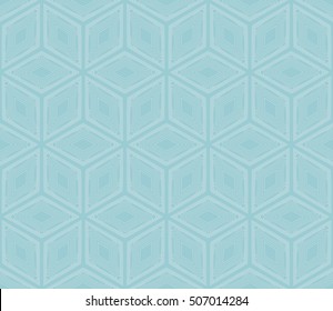 seamless vector pattern. imitation pencil drawing in the form of engraving. virtual 3d cube. interior decoration, wallpaper, presentation, fashion design. blue color