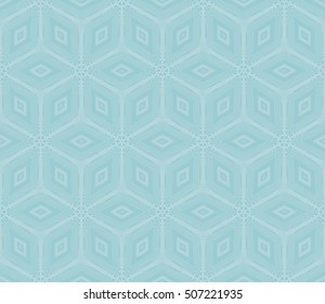 seamless vector pattern. imitation pencil drawing in the form of engraving. virtual 3d cube. interior decoration, wallpaper, presentation, fashion design. blue color
