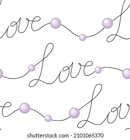 Patrón vectorial sin cable. La inscripción Amor y perlas en un fondo blanco. Día de San Valentín. Paquete. Fondo de escritorio.