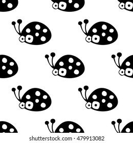 Seamless vector pattern with insect. Cute hand drawn endless background with childish ladybugs. Series of childish seamless patterns, wrapping, cover, fabric.