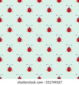 Seamless vector pattern with insect. Cute hand drawn endless background with childish ladybugs. Series of Doodle, Cartoon and Sketch vector seamless patterns