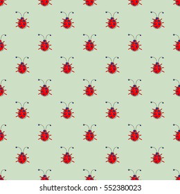 Seamless vector pattern with insect. Cute hand drawn endless background with childish ladybugs. Series of Doodle, Cartoon and Sketch vector seamless patterns