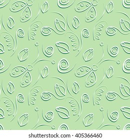 Seamless vector pattern with insect. Decorative pastel green background with ladybugs, roses and decorative elements